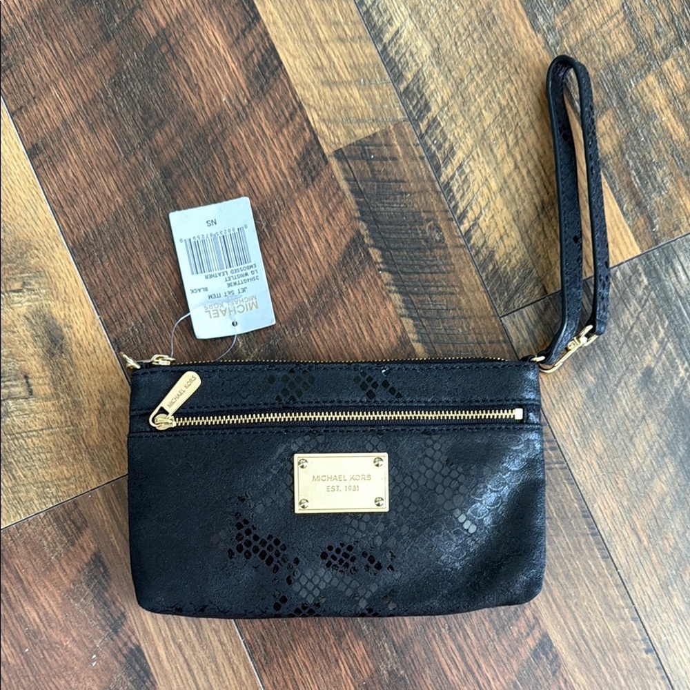 Michael Kors Black Monogram Wristlet Clutch